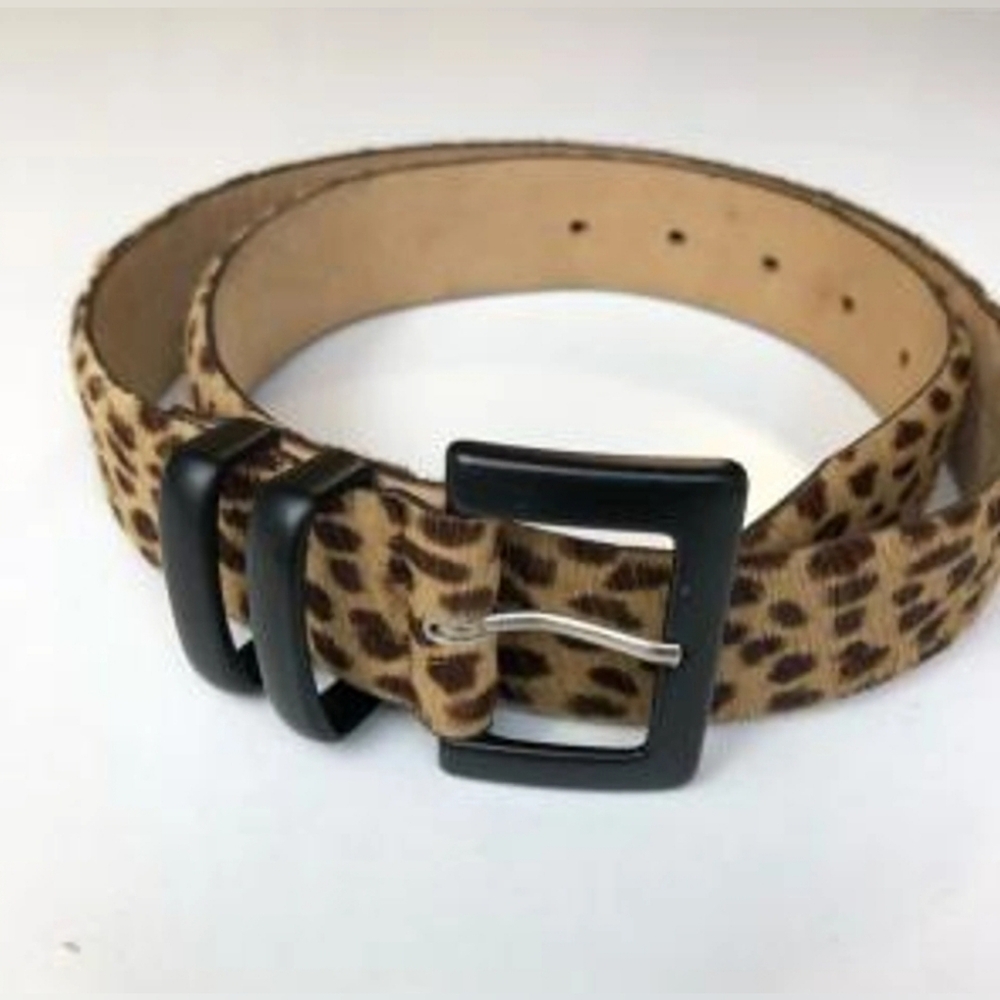 Leopard Print Belt with Black Buckle
